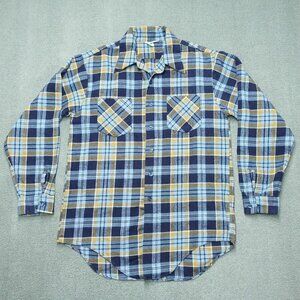Dutch Maid Heavy Flannel Shirt Men's Size 16- 16.5/34.5 Blue Orange Plaid Long